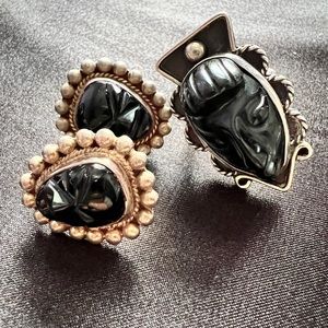 Vintage Mexican Aztec ring and earring set.